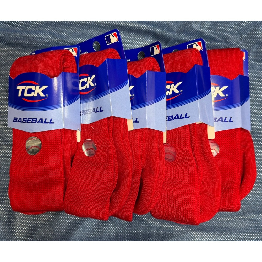 TCK Baseball Socks Red Over the Calf MLB Large OBK New Lot of 5 Scarlet Red